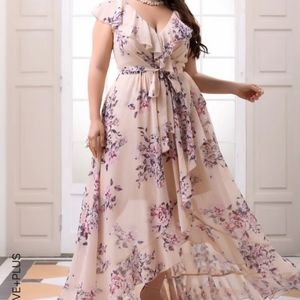 Floral print ruffle belted dresso